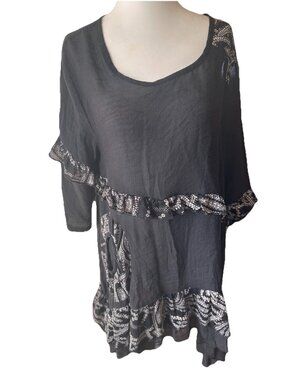 Firmianality Vintage Black Asymmetrical Ruffle Woman’s Top Size Small